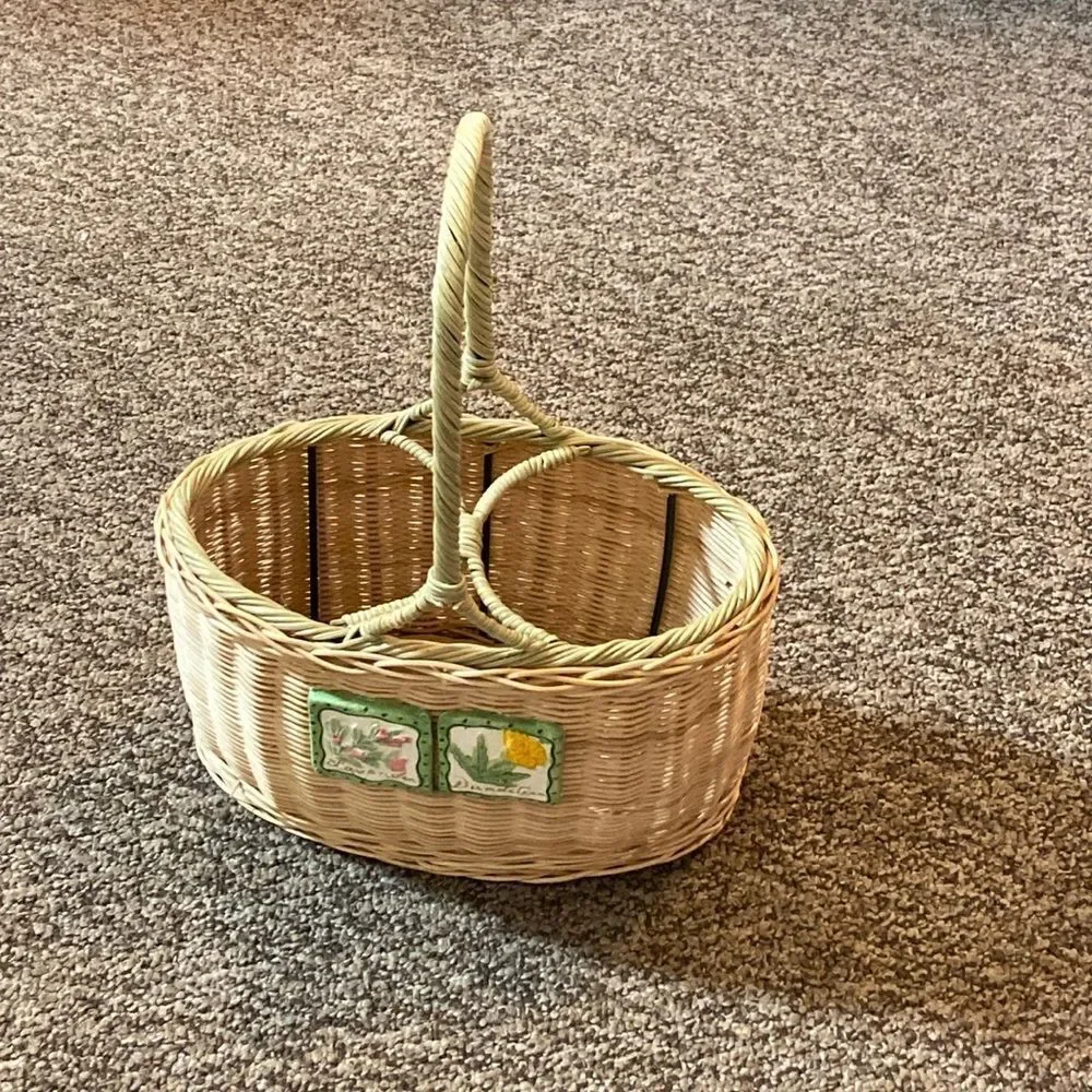 Natural Wicker Basket with Floral Design